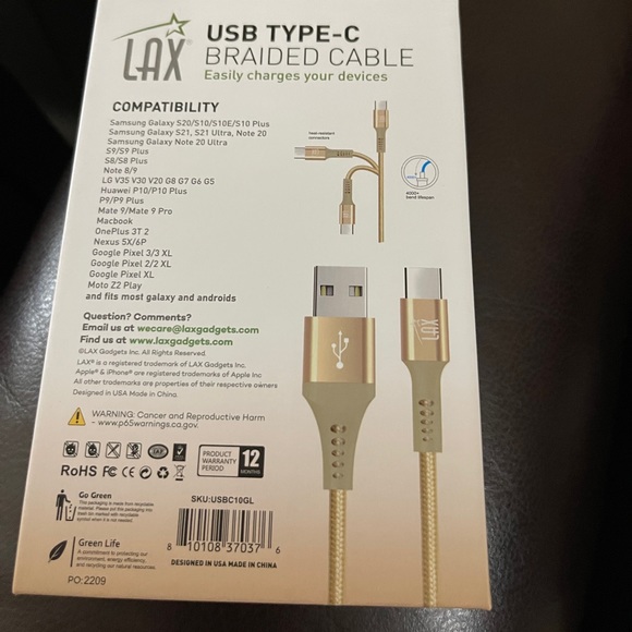 LAX USB Type-C 10ft Charging Cable. NIB. - Picture 2 of 3